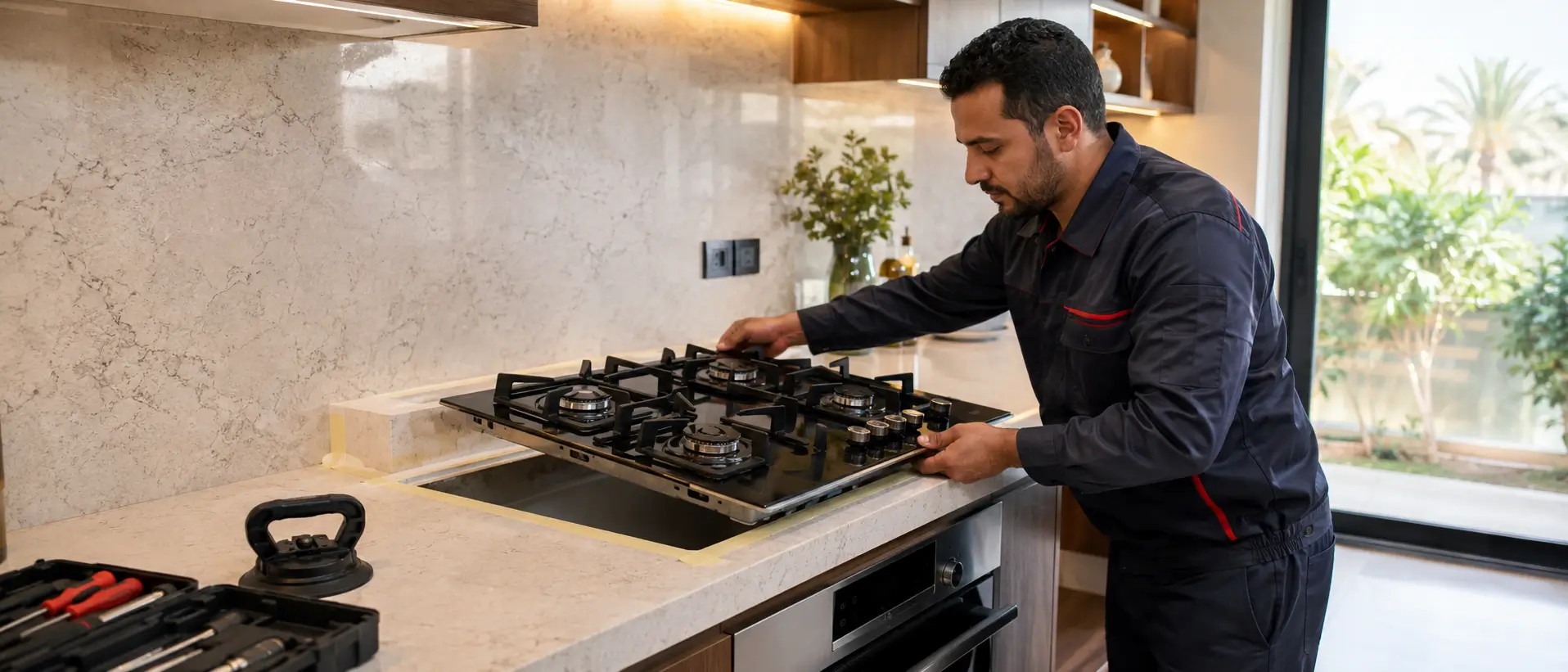 Fresh technician removing a Fresh built-in hob without scratches