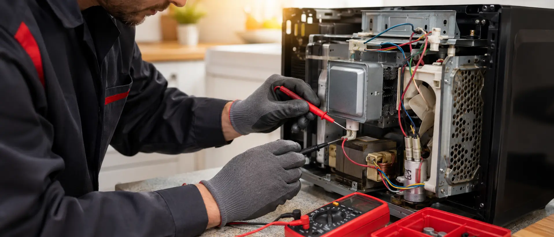 Fresh technician safely inspecting a Fresh microwave magnetron