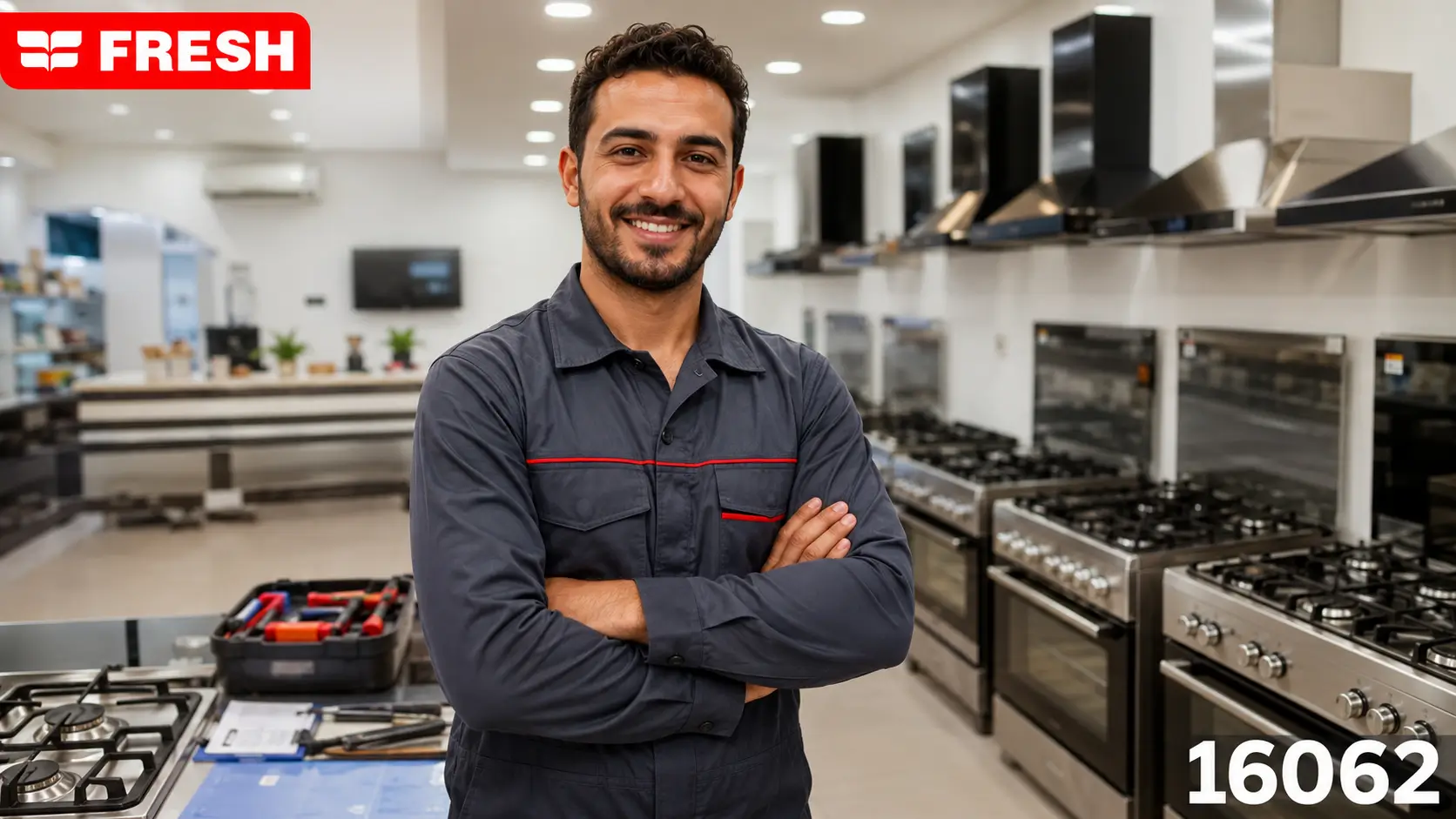 A Fresh service technician diagnosing and repairing a Fresh cooker with specialist tools