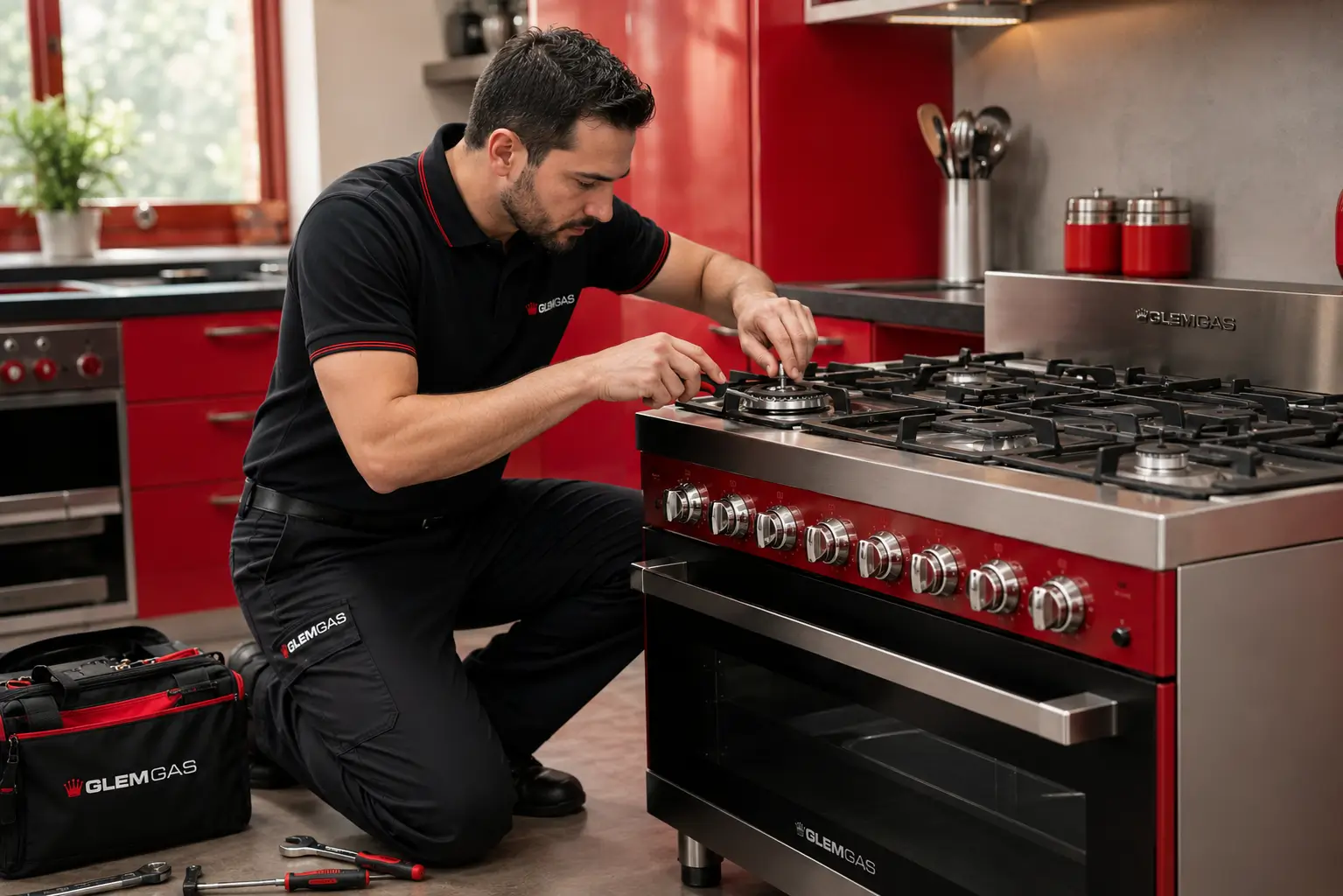 Glem Gas repair technician fixing an Italian Glem Gas stove