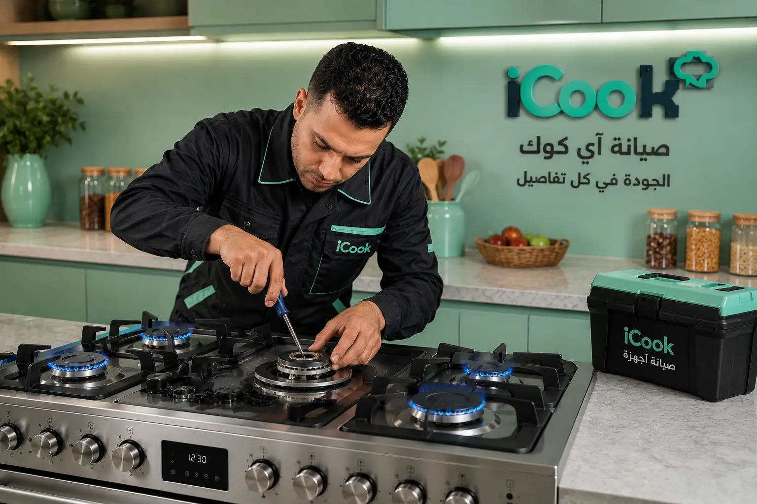 iCook technician repairing an Egyptian iCook stove
