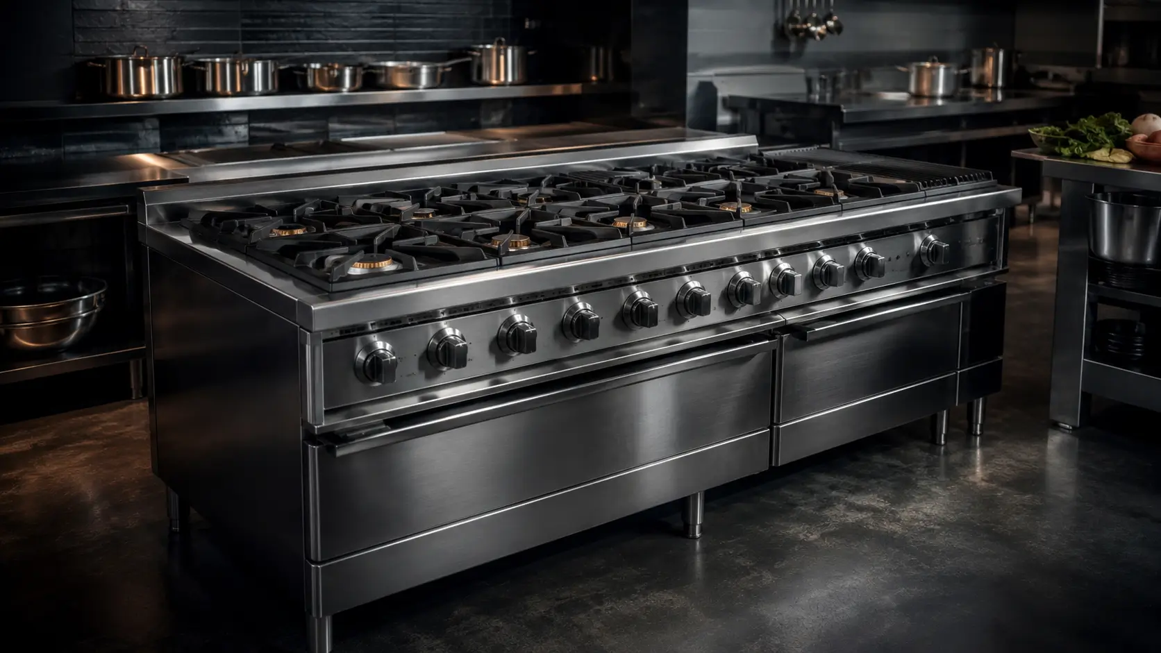 فني FixStove أثناء صيانة بوتاجاز تجاري في مطبخ مطعم