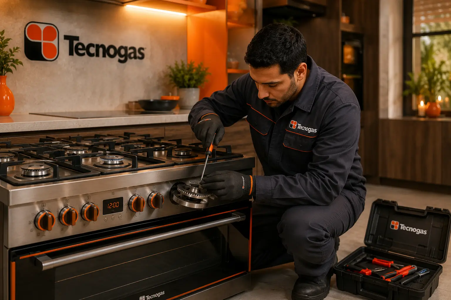Tecnogas repair technician fixing an Italian Tecnogas stove